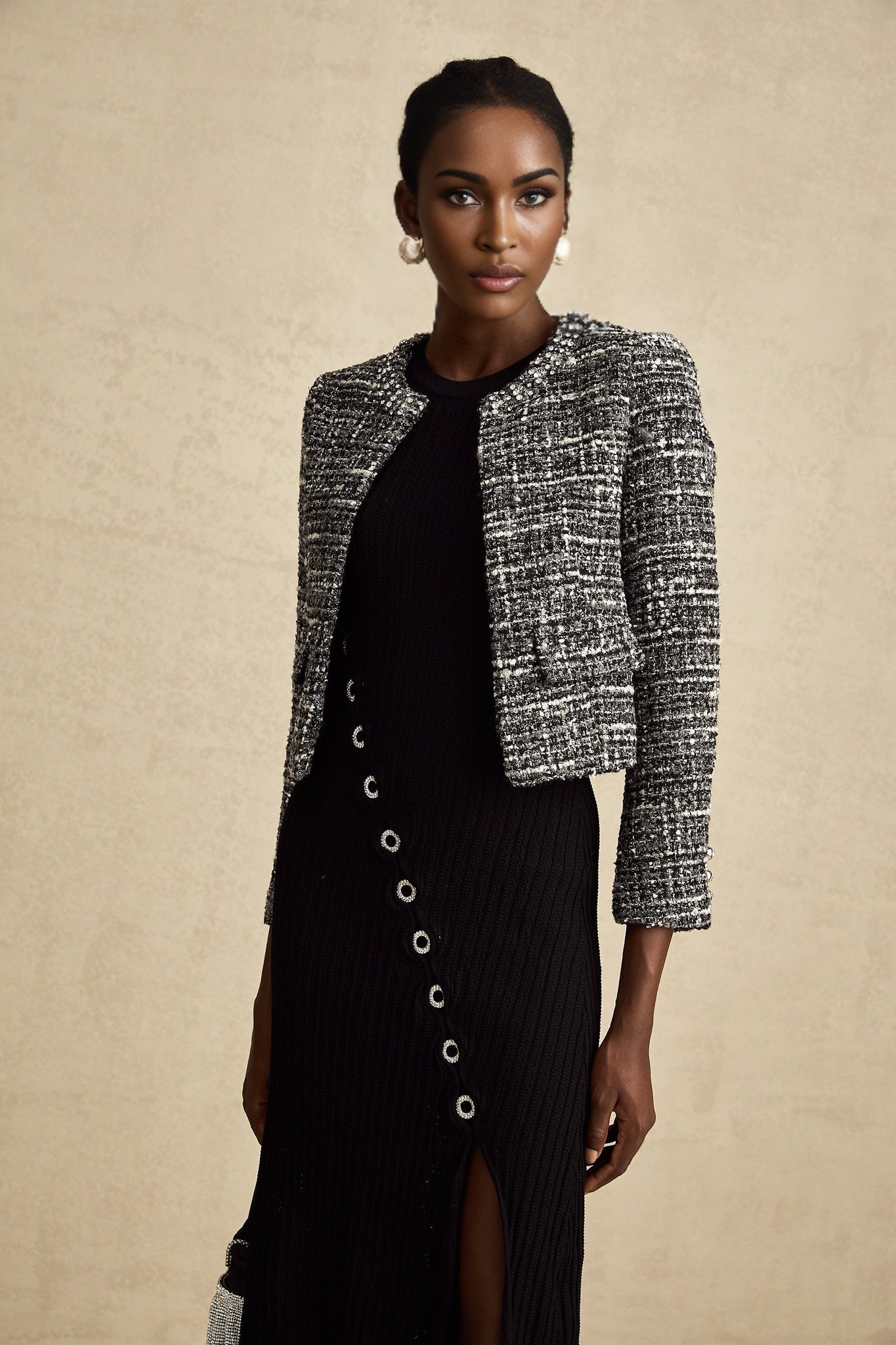Cynthia Jacket - Tweed Boucl - Round Neck - Flap Pockets - Front Fastening