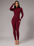 Cynthia Jumpsuit - Skinny Fit - High Stretch Fabric - Long Sleeve Length - Casual Style - Stand Collar Neckline - Natural Mid Waist Line