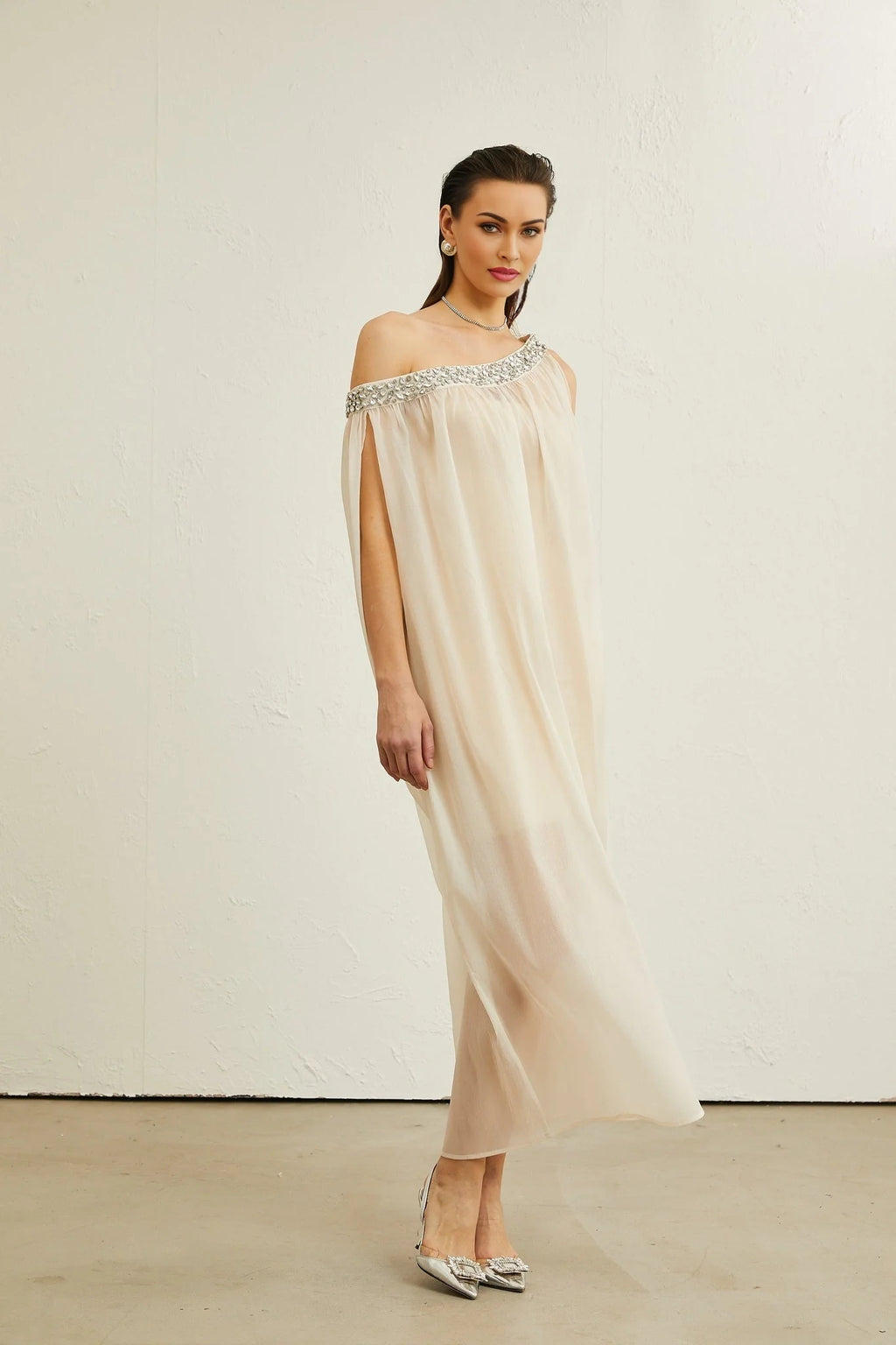 Cynthia Midi Dress – Sleeveless – Mono Shoulder – Crystal Embellishment