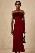 Dahlia Midi Dress - Mesh Overlay - Off the Shoulder - Faux - Fur Detail - Layered Design - Fitted Silhouette