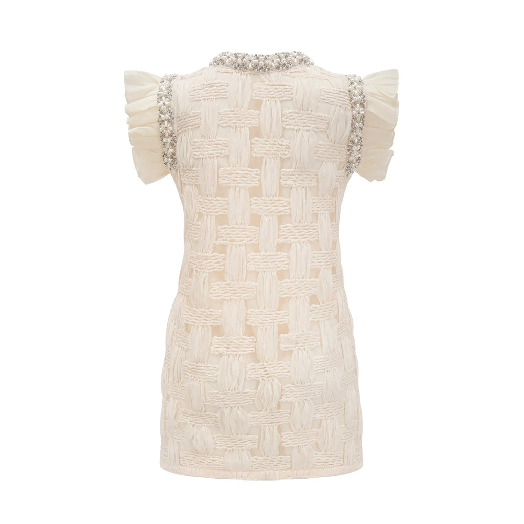 Dahlia Mini Dress - Sleeveless - Round Neck - Pleat & Crystal Embellishments