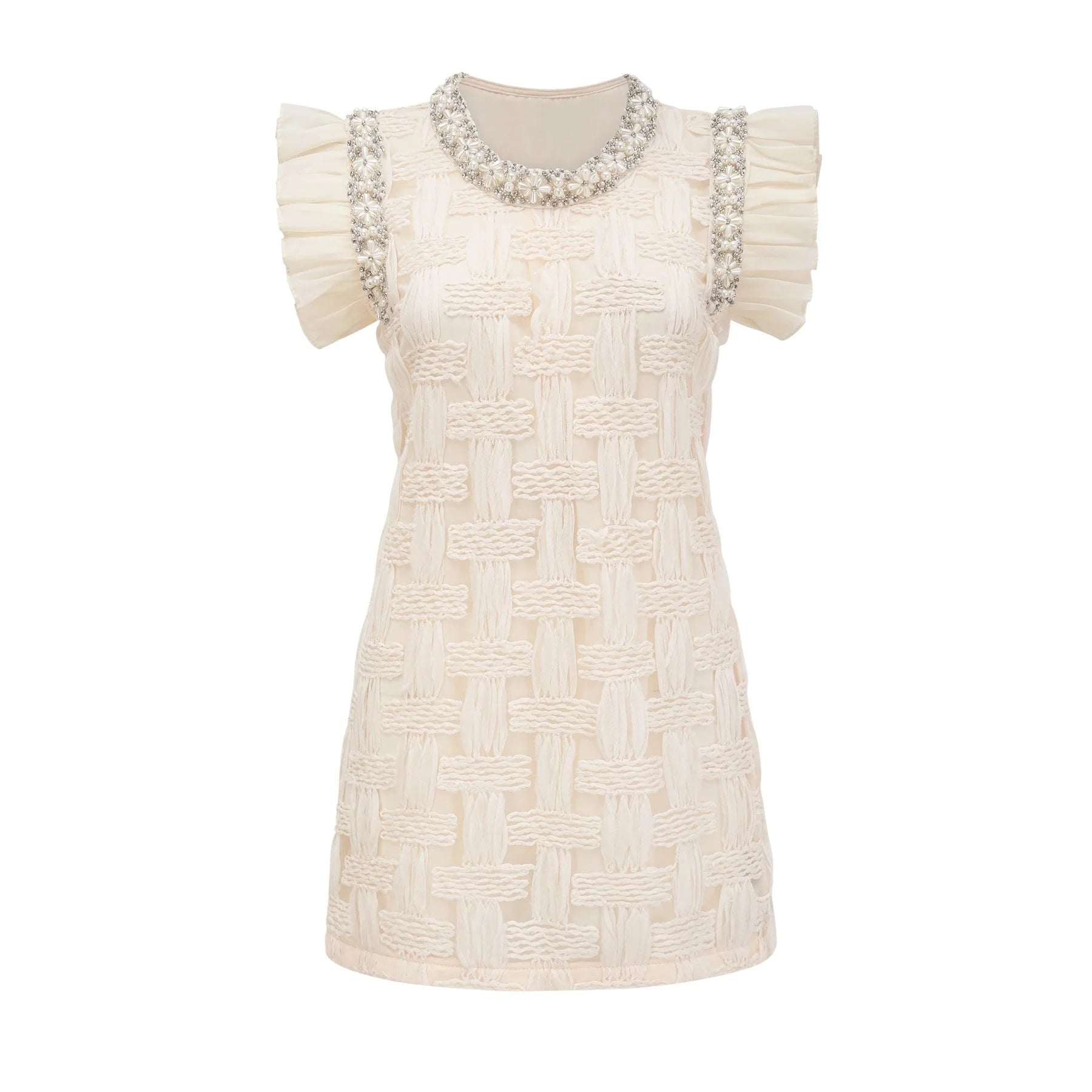 Dahlia Mini Dress - Sleeveless - Round Neck - Pleat & Crystal Embellishments