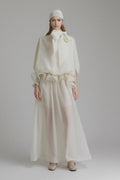 Dakota Maxi Dress - Relaxed Fit with Tie - Neck - Mid - Length Batwing Sleeves - Ruffled Design - Pleat Detailing