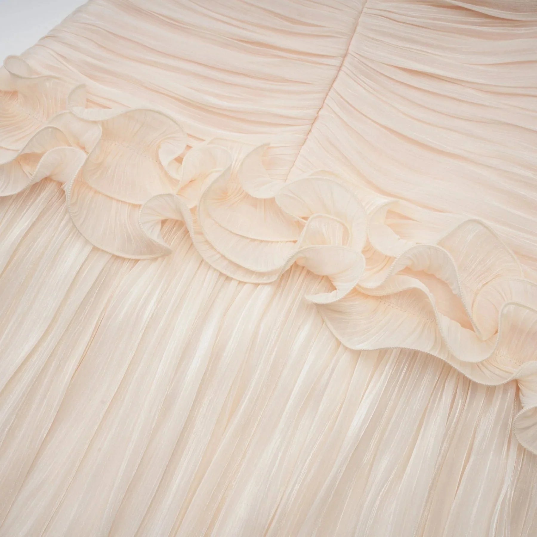 Dakota Maxi Dress Ruffled Pleated Neutral Glitter Strapless & Corset