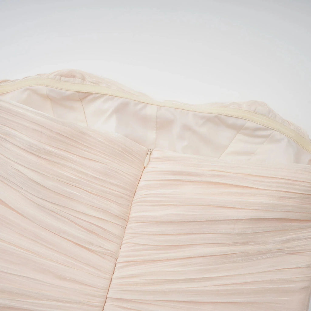 Dakota Maxi Dress Ruffled Pleated Neutral Glitter Strapless & Corset