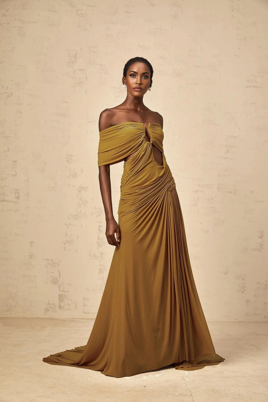Dakota Maxi Dress Yellow Off - shoulder Cut - out & Ruched
