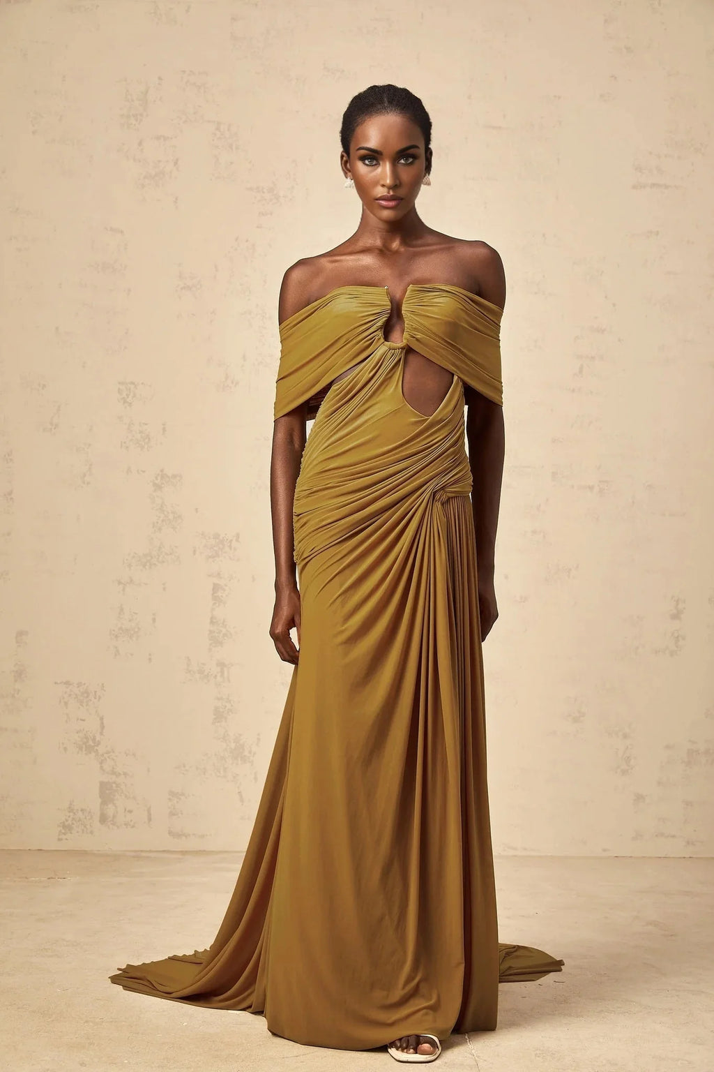 Dakota Maxi Dress Yellow Off - shoulder Cut - out & Ruched
