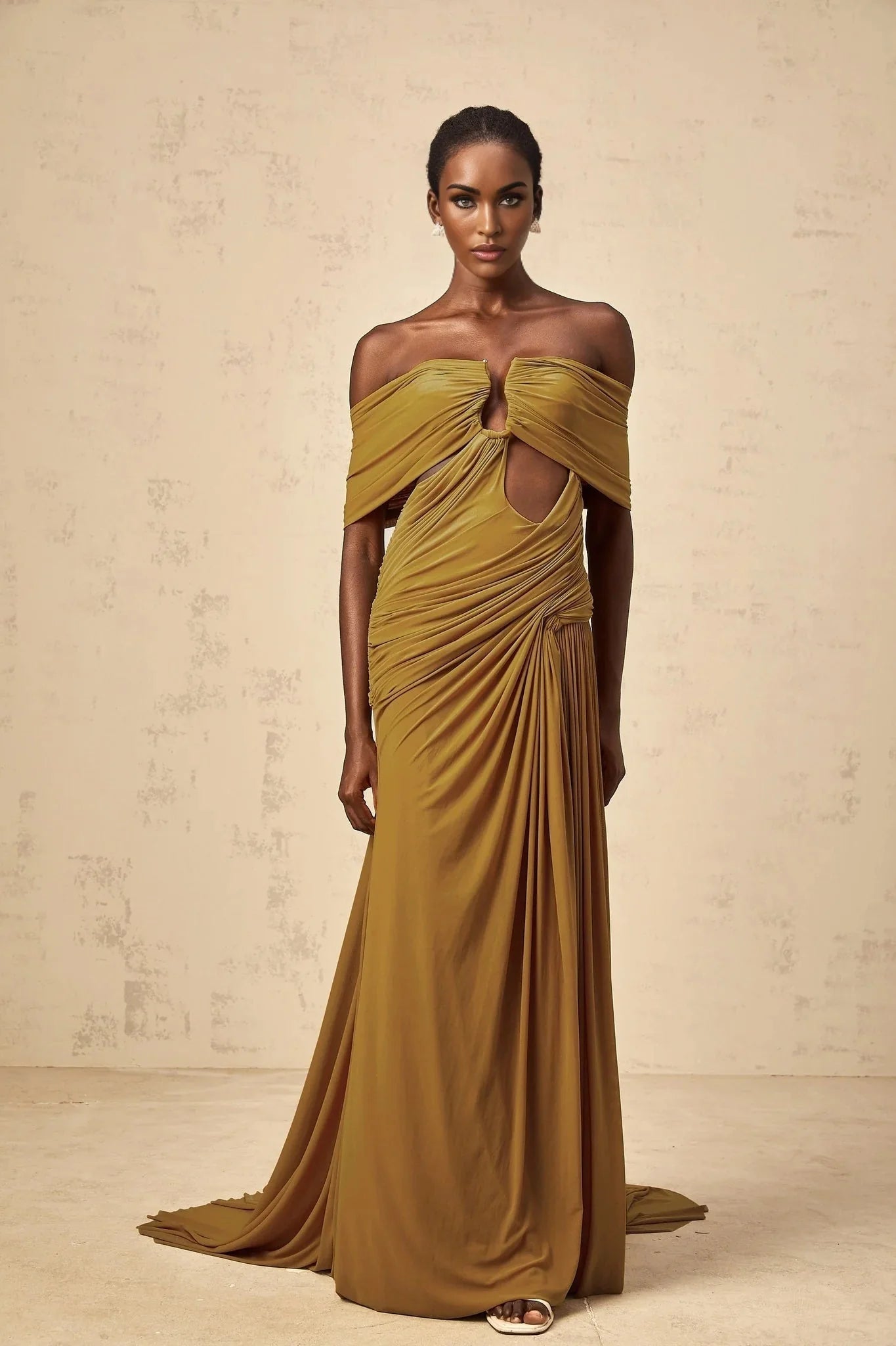 Dakota Maxi Dress Yellow Off - shoulder Cut - out & Ruched