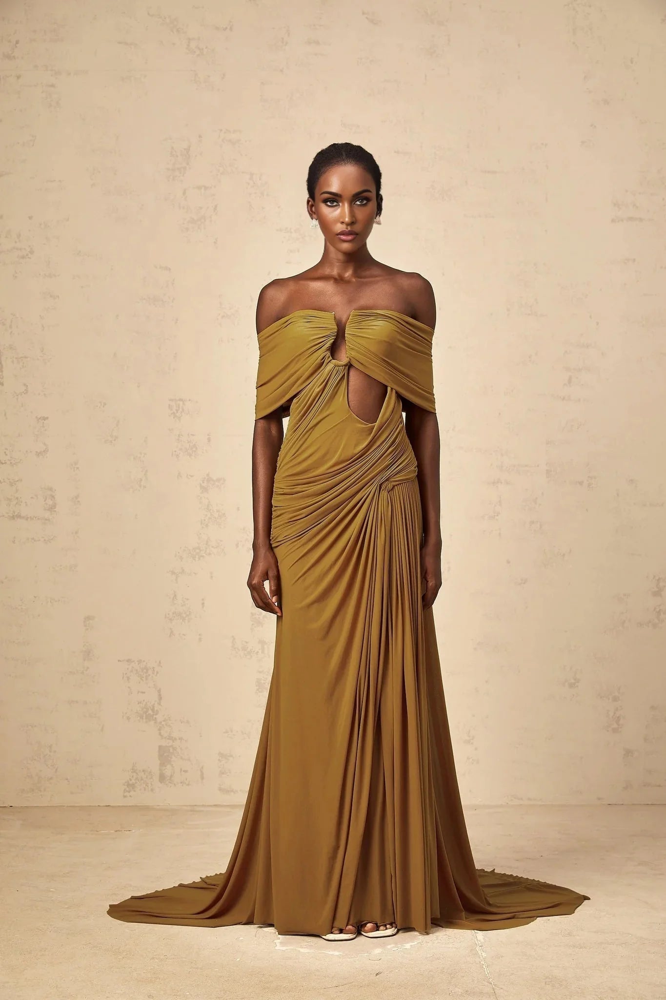 Dakota Maxi Dress Yellow Off - shoulder Cut - out & Ruched