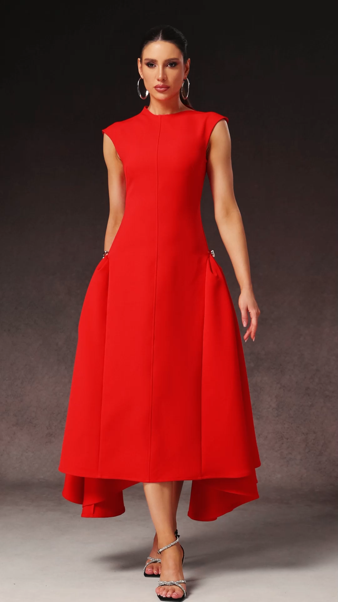 Dakota Red Sleeveless Maxi Dress High Neckline Tailored Silhouette Elegant Sophisticated Flowing Skirt Versatile Luxurious Fabric