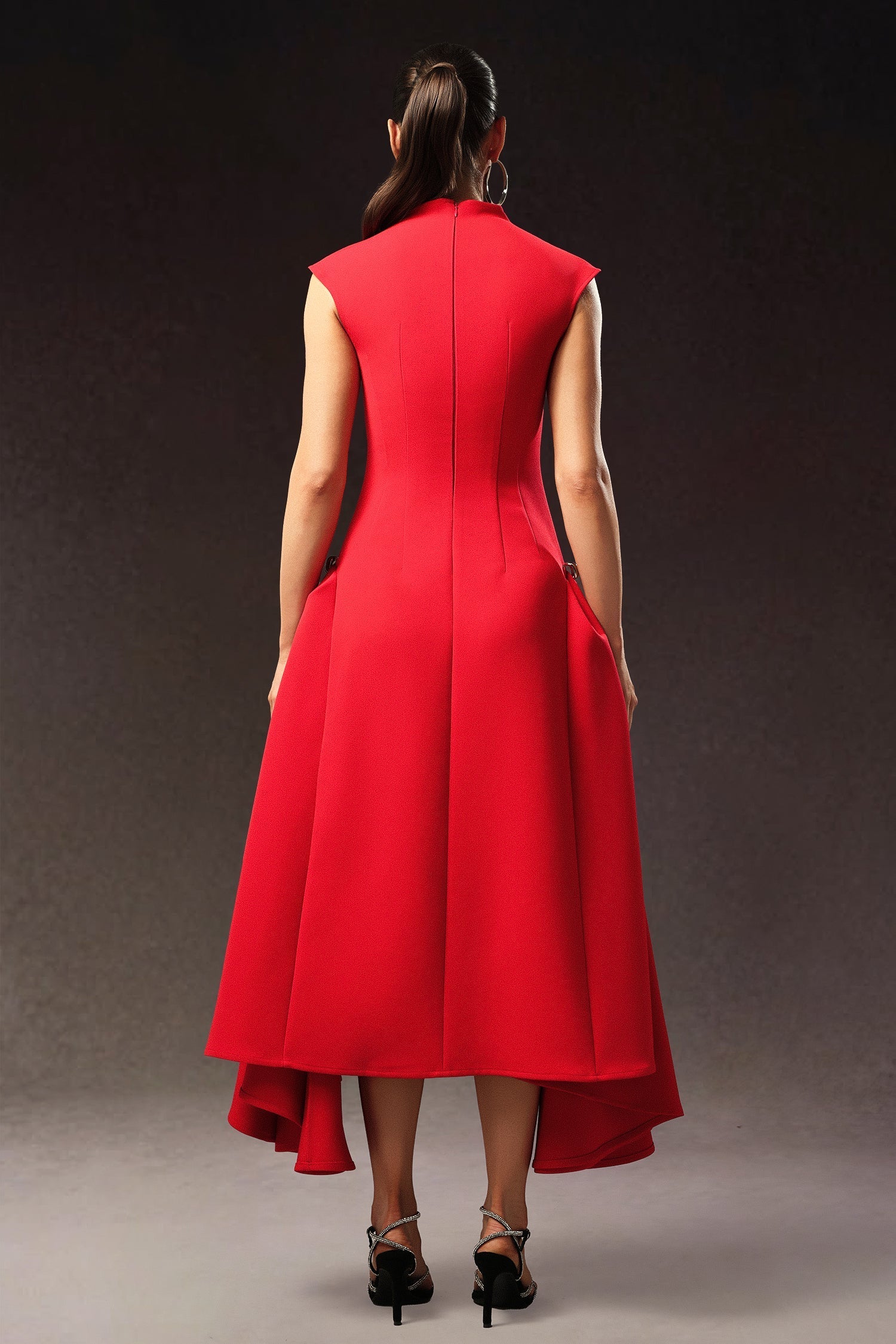 Dakota Red Sleeveless Maxi Dress High Neckline Tailored Silhouette Elegant Sophisticated Flowing Skirt Versatile Luxurious Fabric