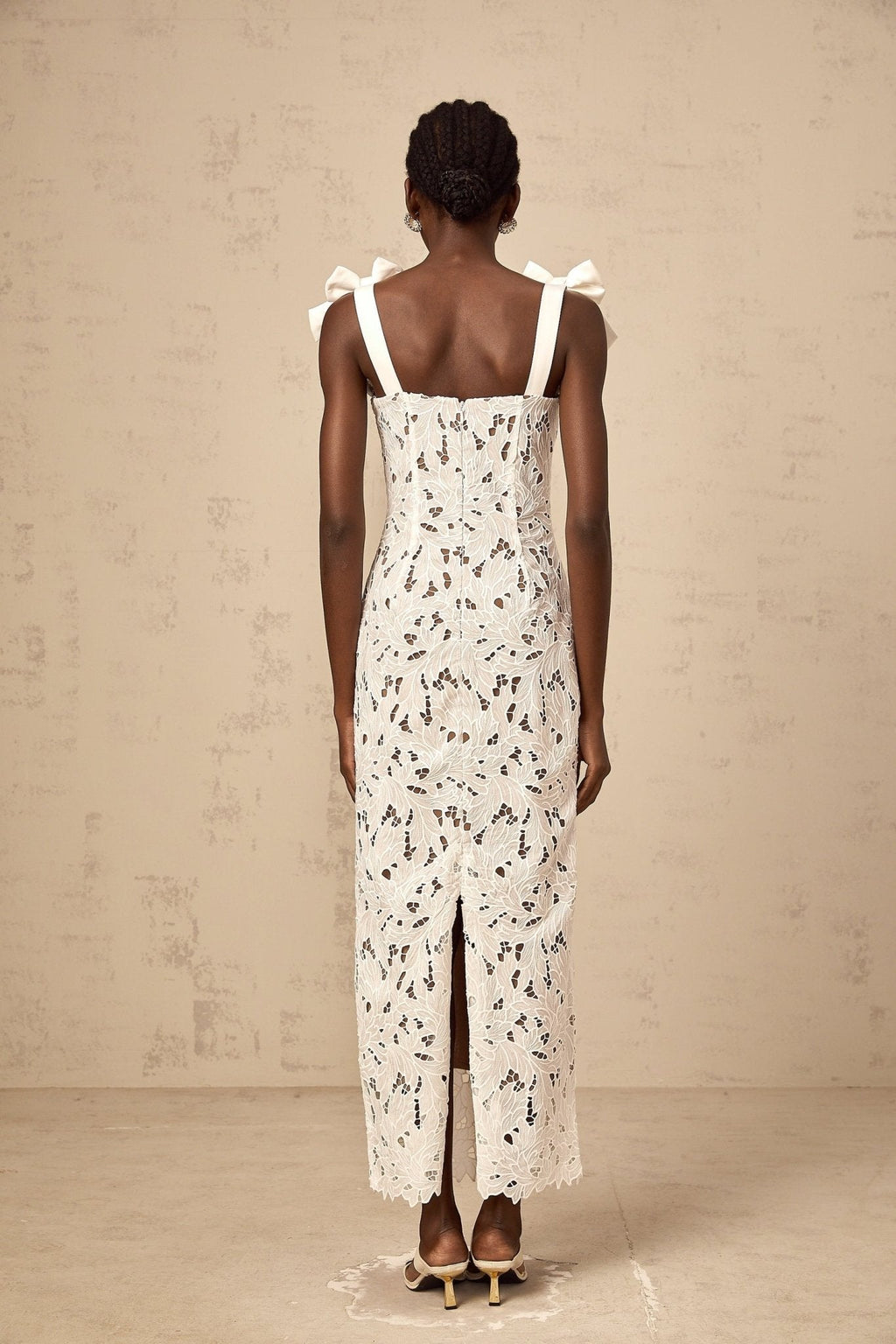 Dallas Floral Maxi Dress - Bowknot Straps - Velvet Finish - Cut - out Design - Lace Detailing