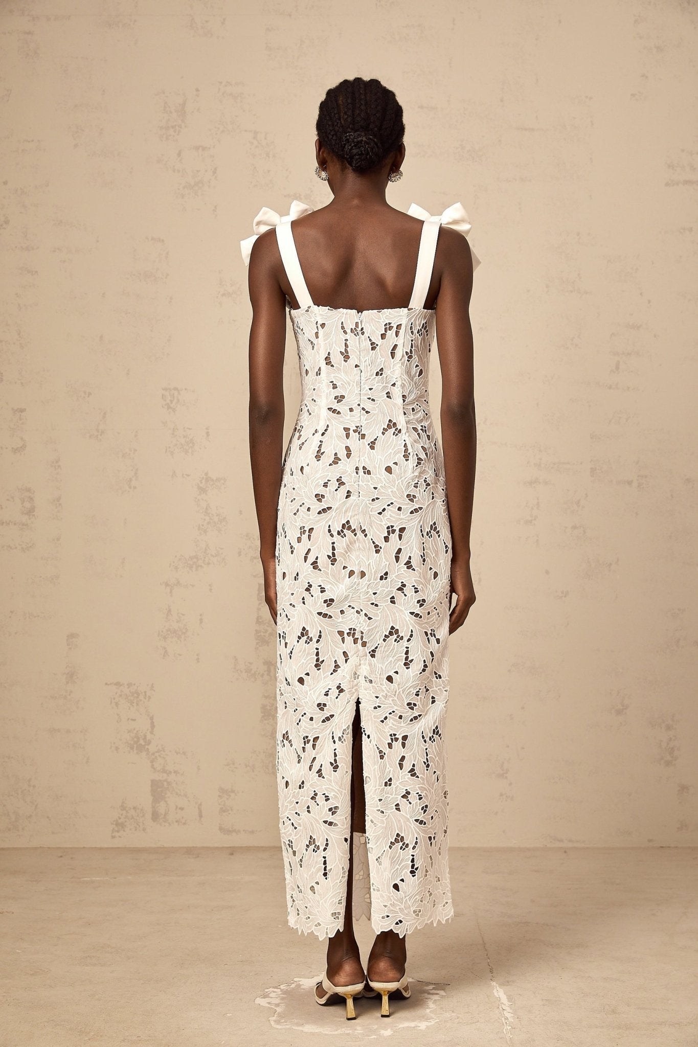 Dallas Floral Maxi Dress - Bowknot Straps - Velvet Finish - Cut - out Design - Lace Detailing