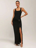 Dallas Maxi Dress - Refined Style - High Stretch Fabric - Slim Fit - Sleeveless - Square Neck Neckline - Wedding Occasion - Premium Quality