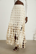Dallas Maxi Skirt – Fabric Disc Overlay – Fringed Design – Half Lining – Rear Zip – Unique Statement Skirt