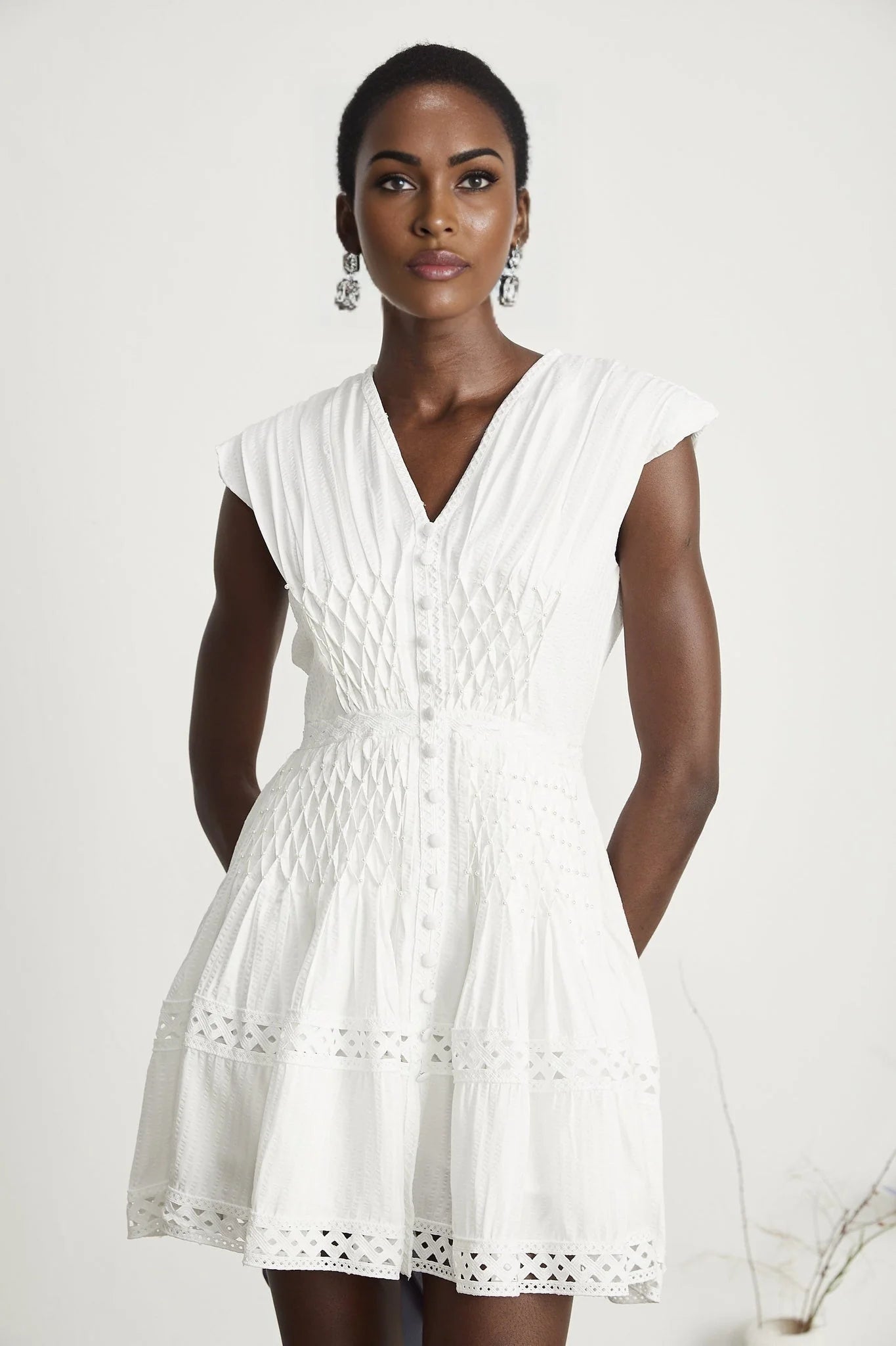Dallas Mini Dress - V - neck - Sleeveless - Cut - out Design - A - line Embellished