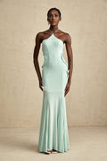 Daniela Maxi Dress - Halterneck Tie - Ruffle Detail - Butterfly Accents - Rear Zip Fastening