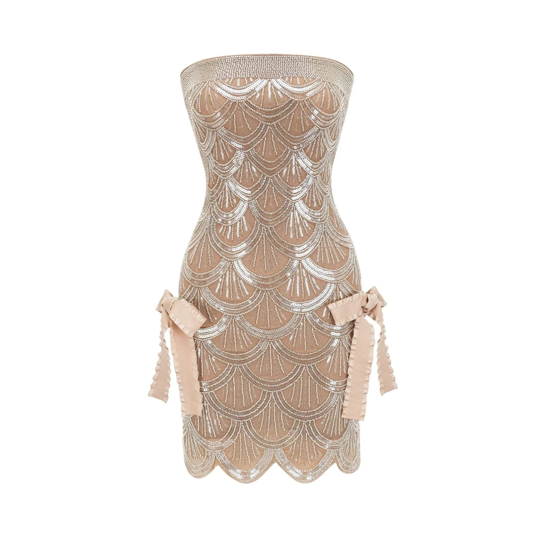 Daniela Mini Dress - Off the Shoulder Style - Bandage Design - Bowknot Detailing - Sequin Embellished