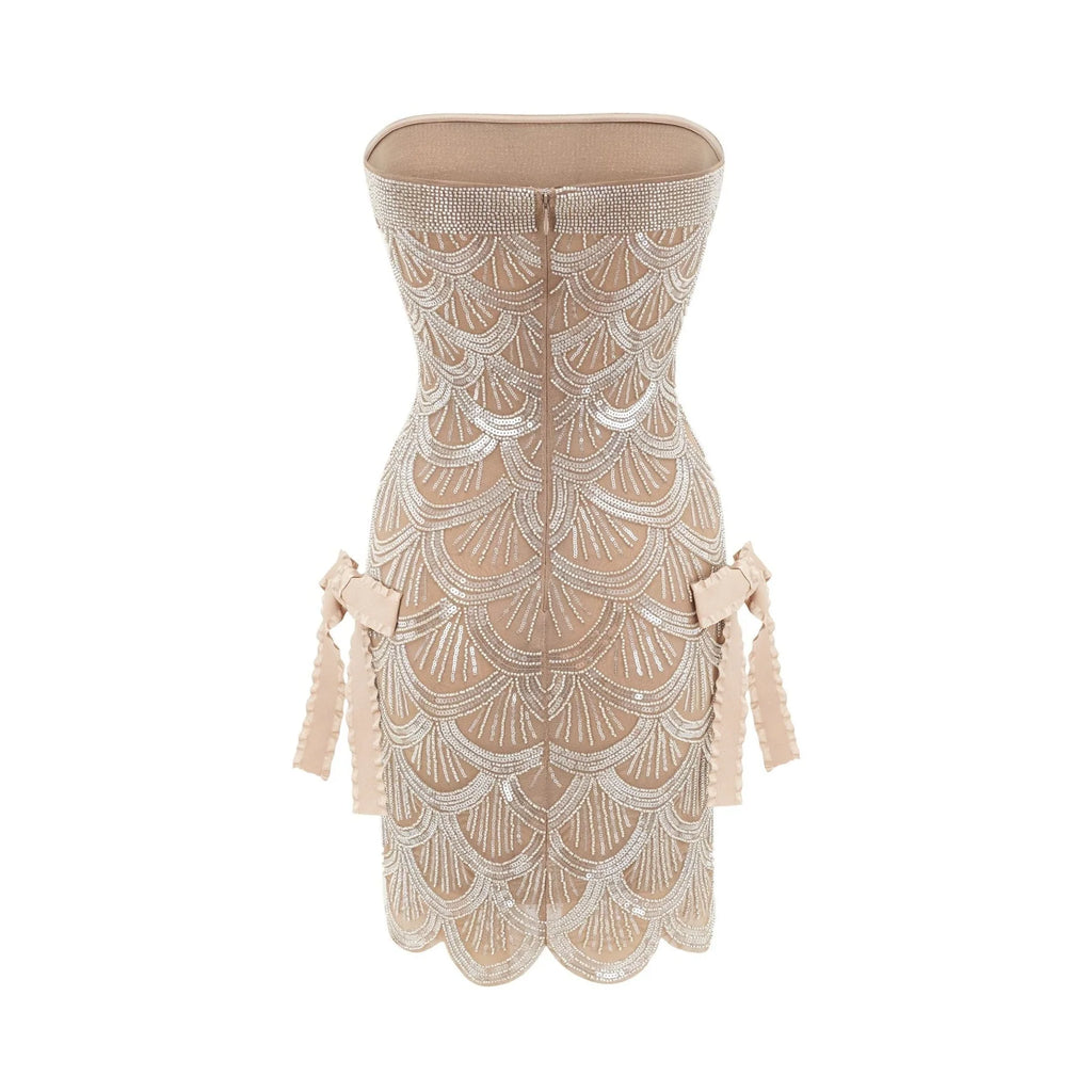 Daniela Mini Dress - Off the Shoulder Style - Bandage Design - Bowknot Detailing - Sequin Embellished