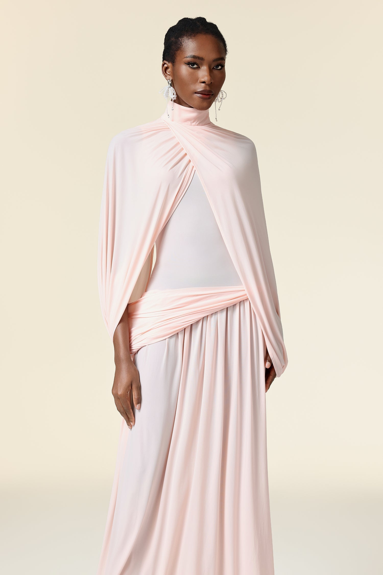 Danielle Pink Asymmetric Fold Maxi Dress