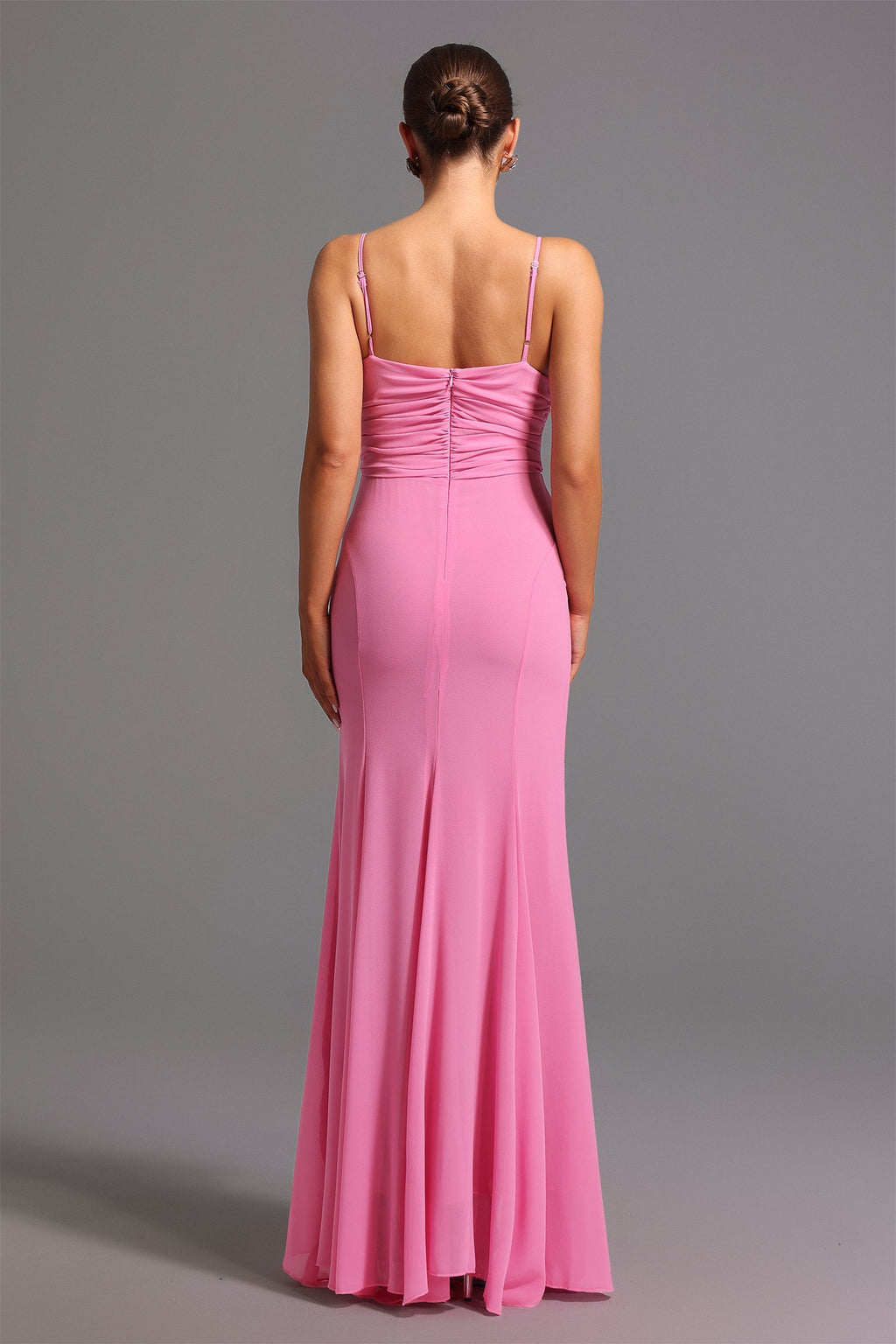 Danielle Pink Maxi Dress with Deep-V Neckline and Flower Detailing
