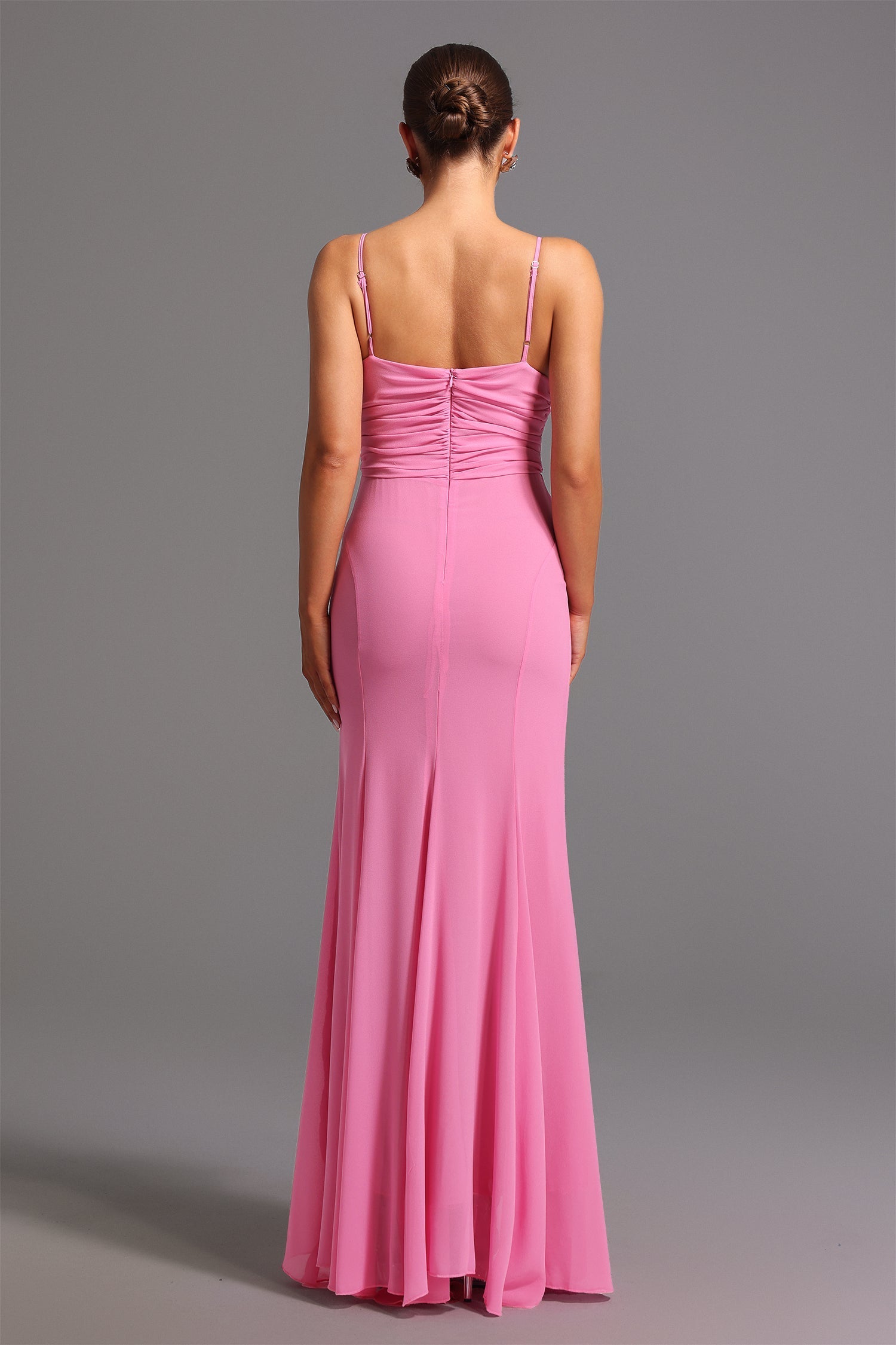 Danielle Pink Maxi Dress with Deep-V Neckline and Flower Detailing