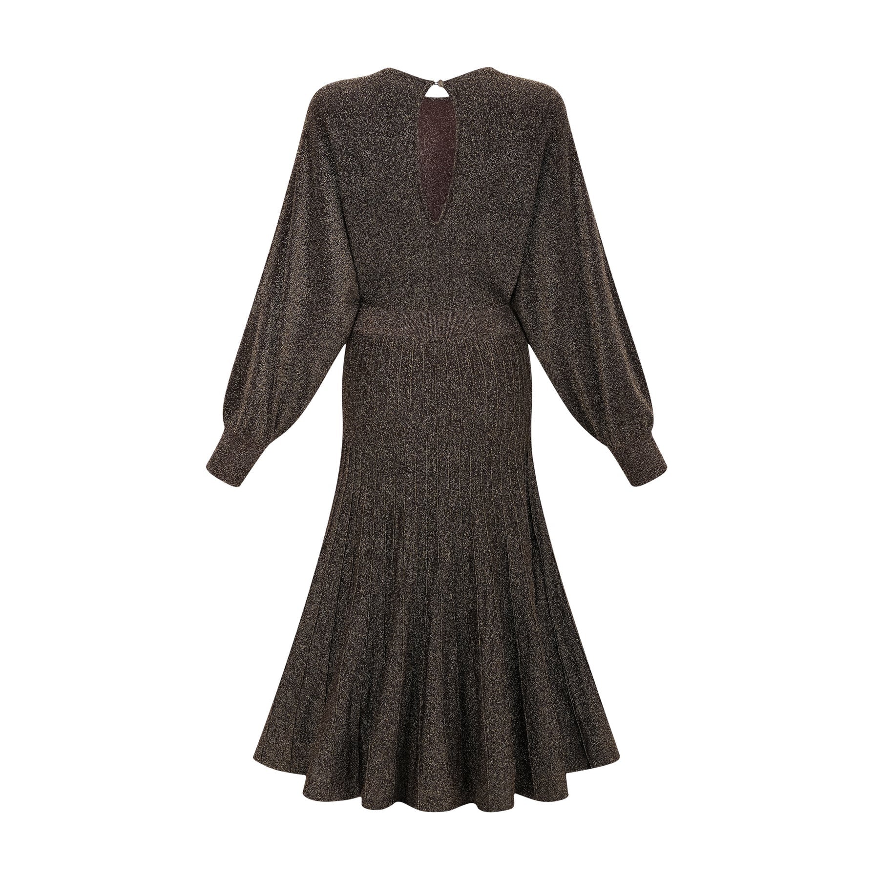 Daphne Midi Dress - Long Sleeves - Metallic Threading - Ribbed Knit - Flared Skirt - Elegant Midi Length