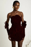 Daphne Mini Dress - Off - the - Shoulder Design - Long Sleeve Floral Appliqu - Thigh Length Straight Hem