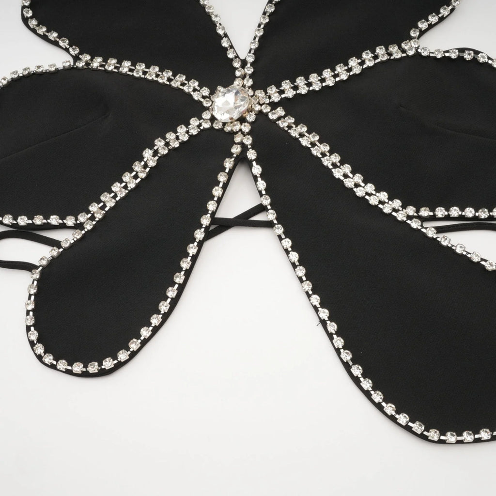 Daphne Top - Halterneck - Sleeveless - Backless - Crystal Embellishment - Floral Motif - Cropped