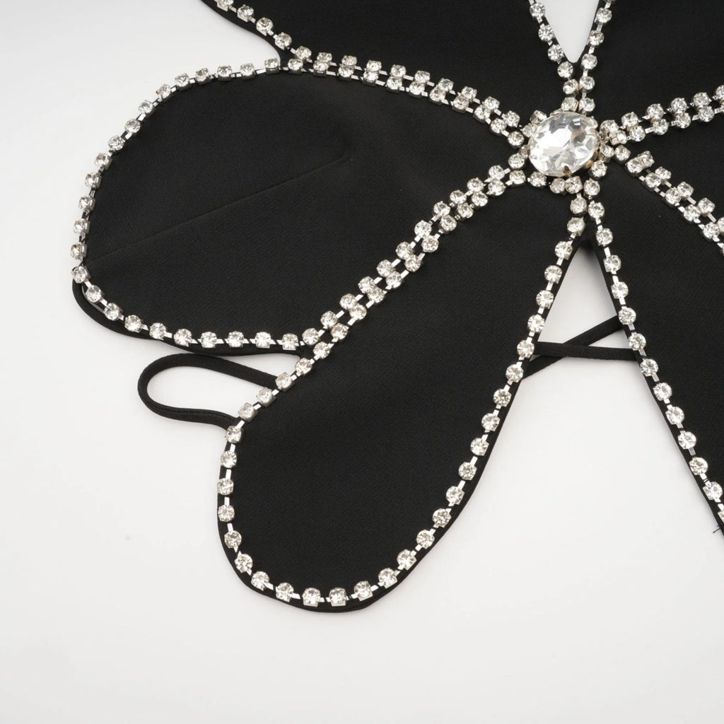 Daphne Top - Halterneck - Sleeveless - Backless - Crystal Embellishment - Floral Motif - Cropped