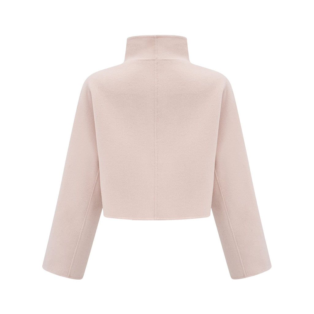 Dayana Coat - Faux fur detailing - Mock neck - Crystal - embellished buttons - Cropped