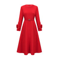 Dayana Long Dress - Floral Appliqué - Flared Skirt - Round Neck - Long Sleeves