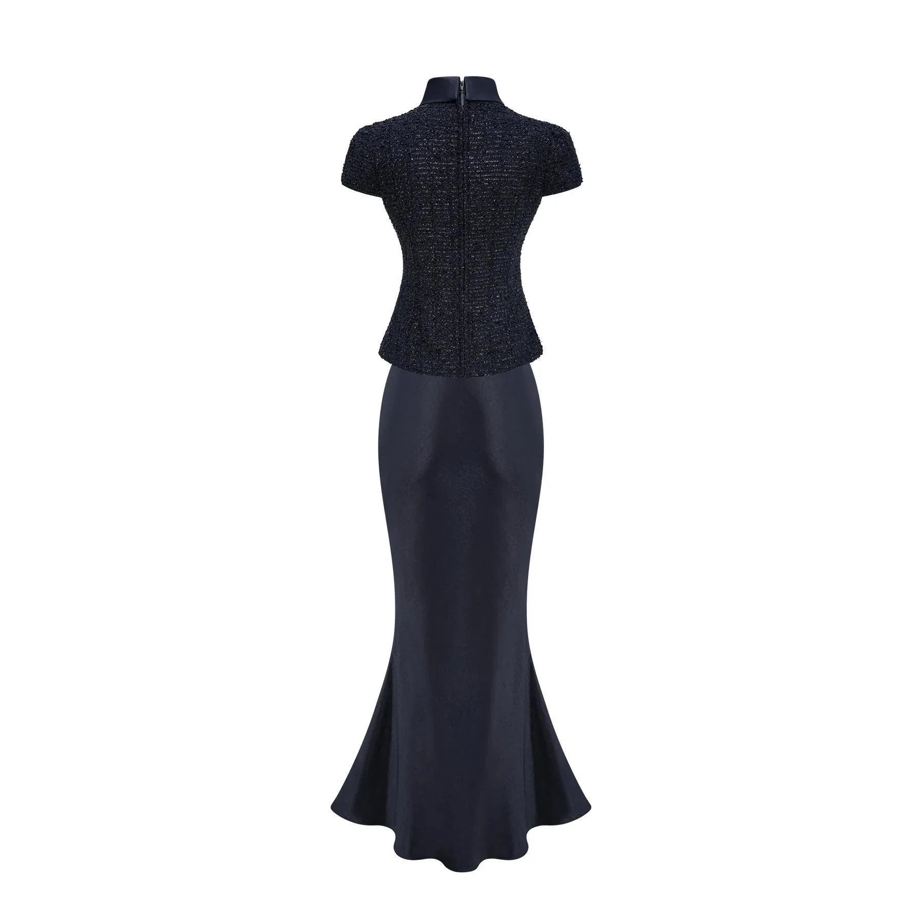 Dayana Maxi Dress Navy Blue Detachable Skirt Crystal Buttons