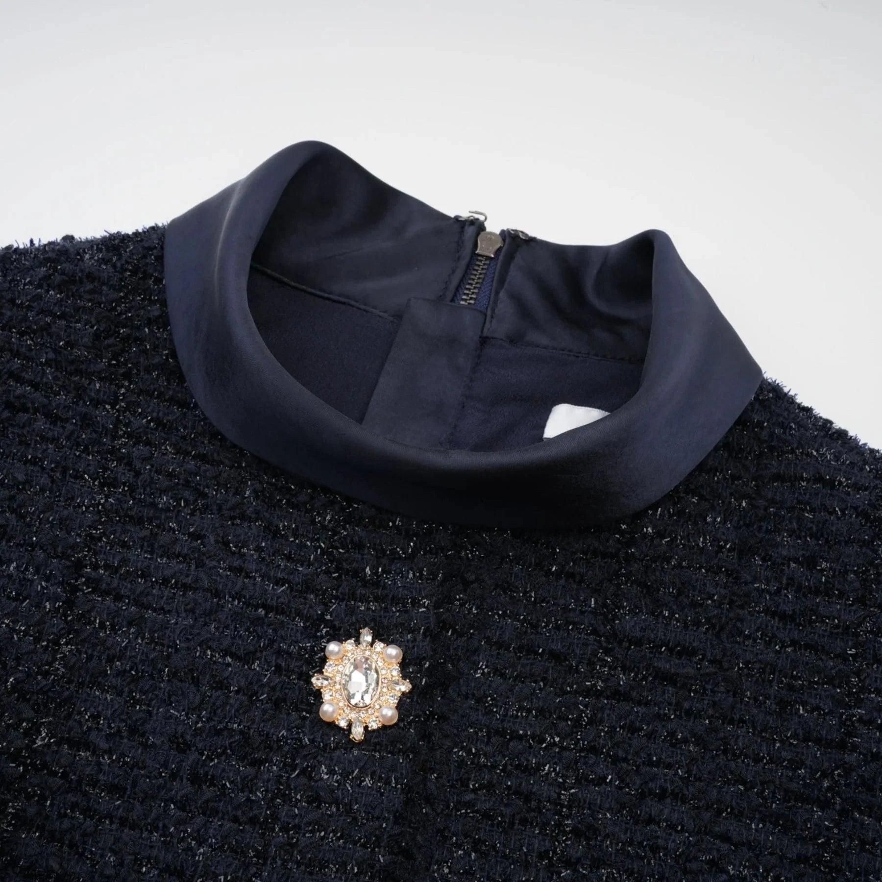 Dayana Maxi Dress Navy Blue Detachable Skirt Crystal Buttons