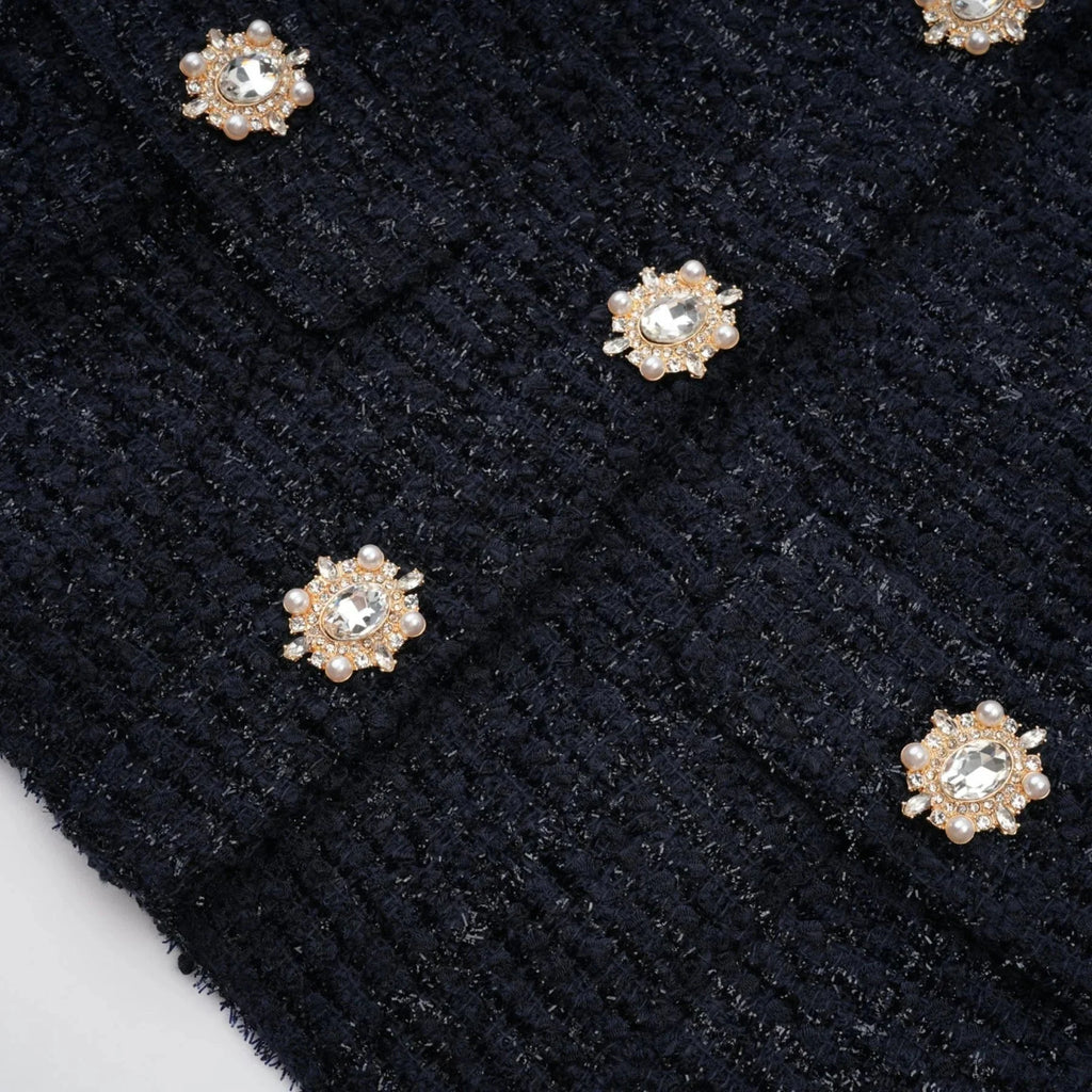 Dayana Maxi Dress Navy Blue Detachable Skirt Crystal Buttons