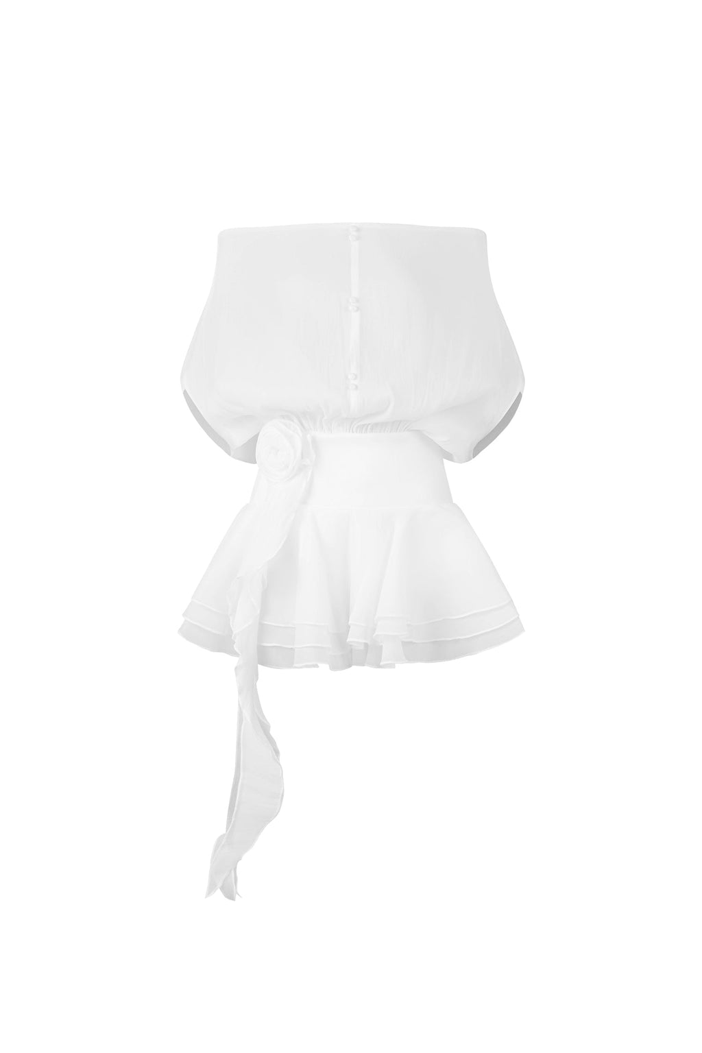 Dayana White Off-the-Shoulder Ruffled Mini Dress with Floral Detailing