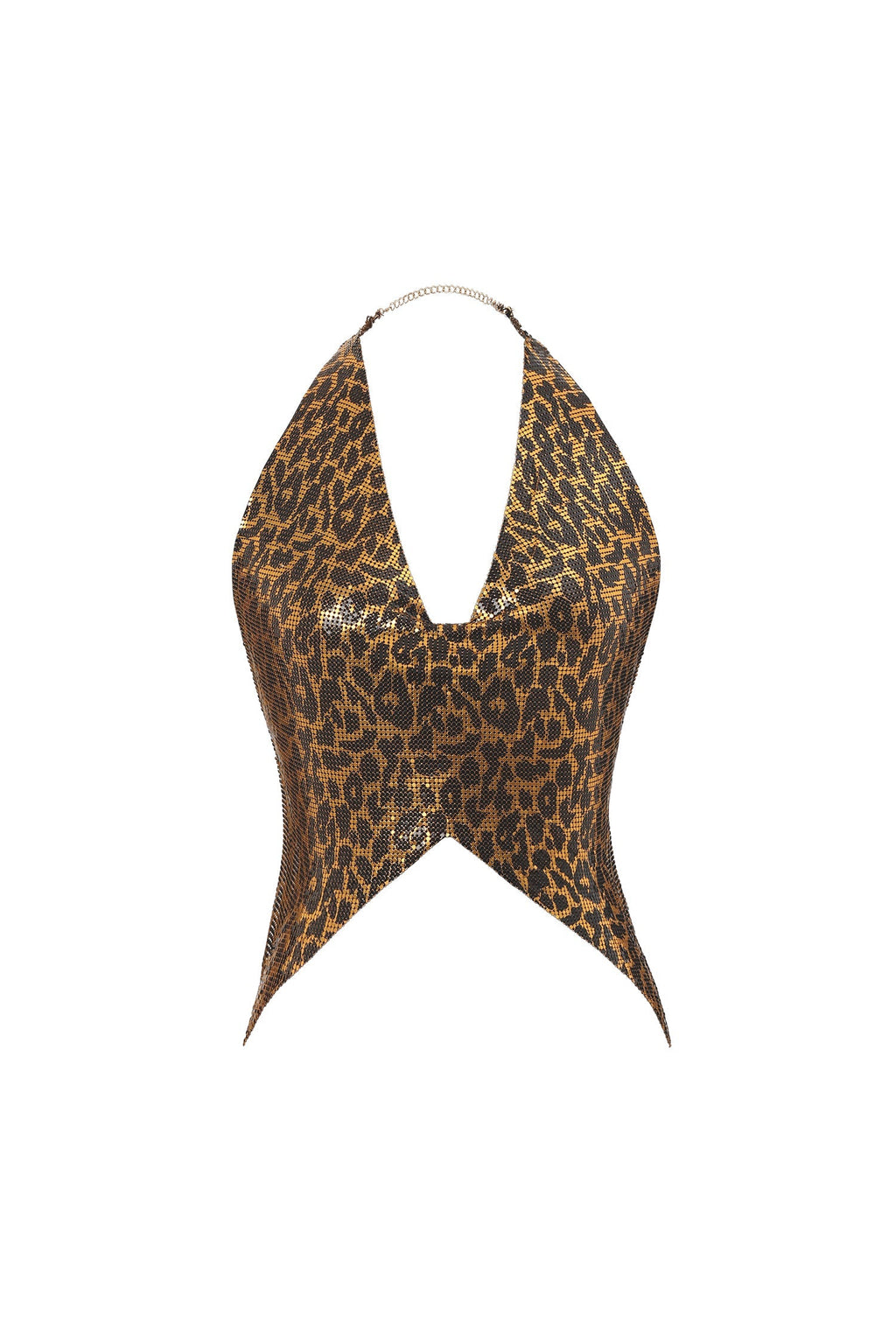 Debora Gold Leopard Print V-Neck Dress with Cut-Out Detailing and Asymmetrical Hemline