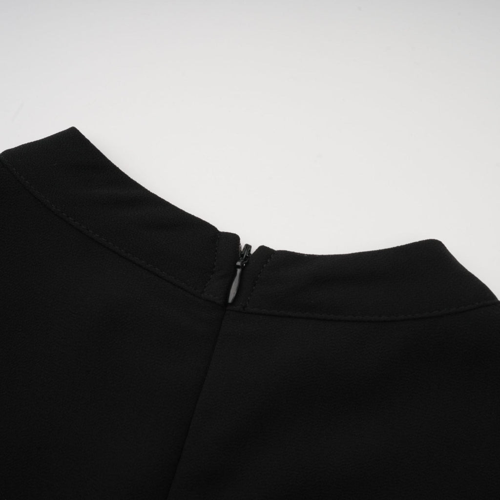 Delaney Midi Dress - Crew Neck - Balloon Sleeves - Cinched Waist - Pleated - tone Buttons