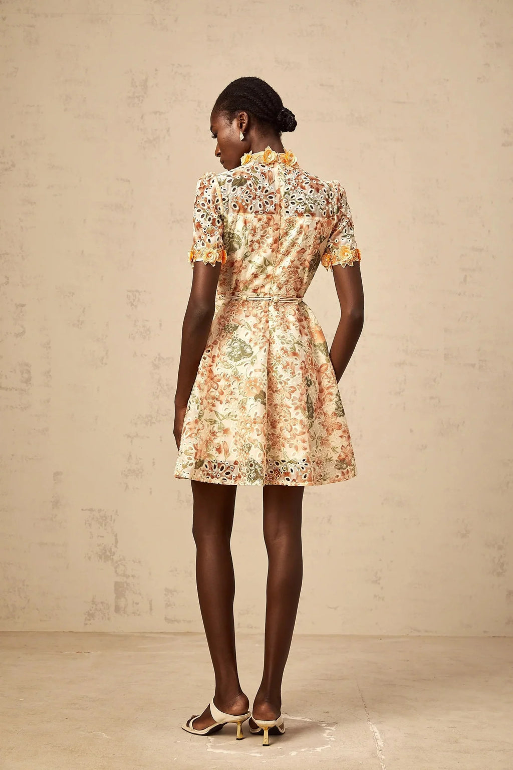 Delaney Mini Dress Orange Flower Embroidered Pearl Detail & Cut - Out