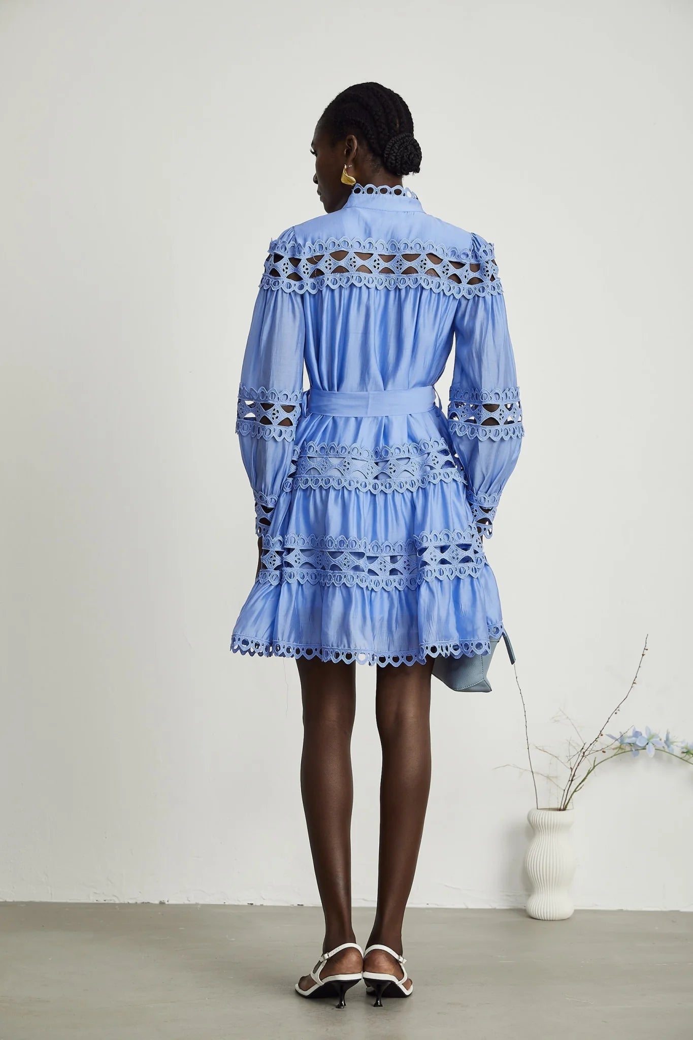 Delizia Mini Dress - Long Sleeves - Mock Neck - Cut - out Design - Belted Waist
