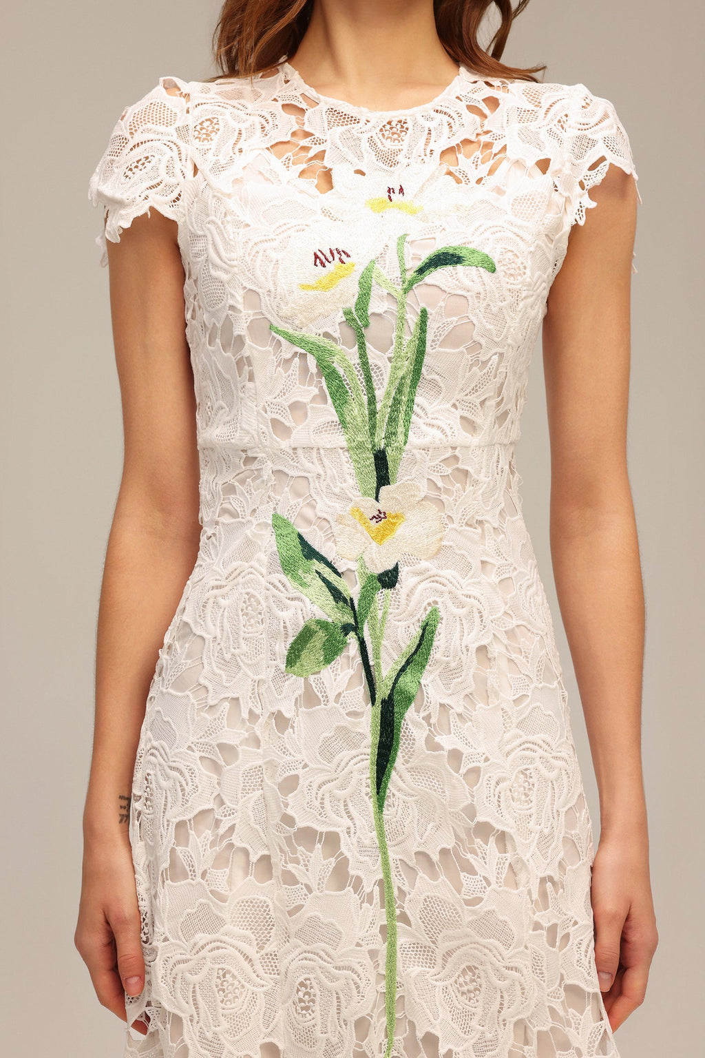 Delizia White Lace Hollow Out Embroidered Midi Dress