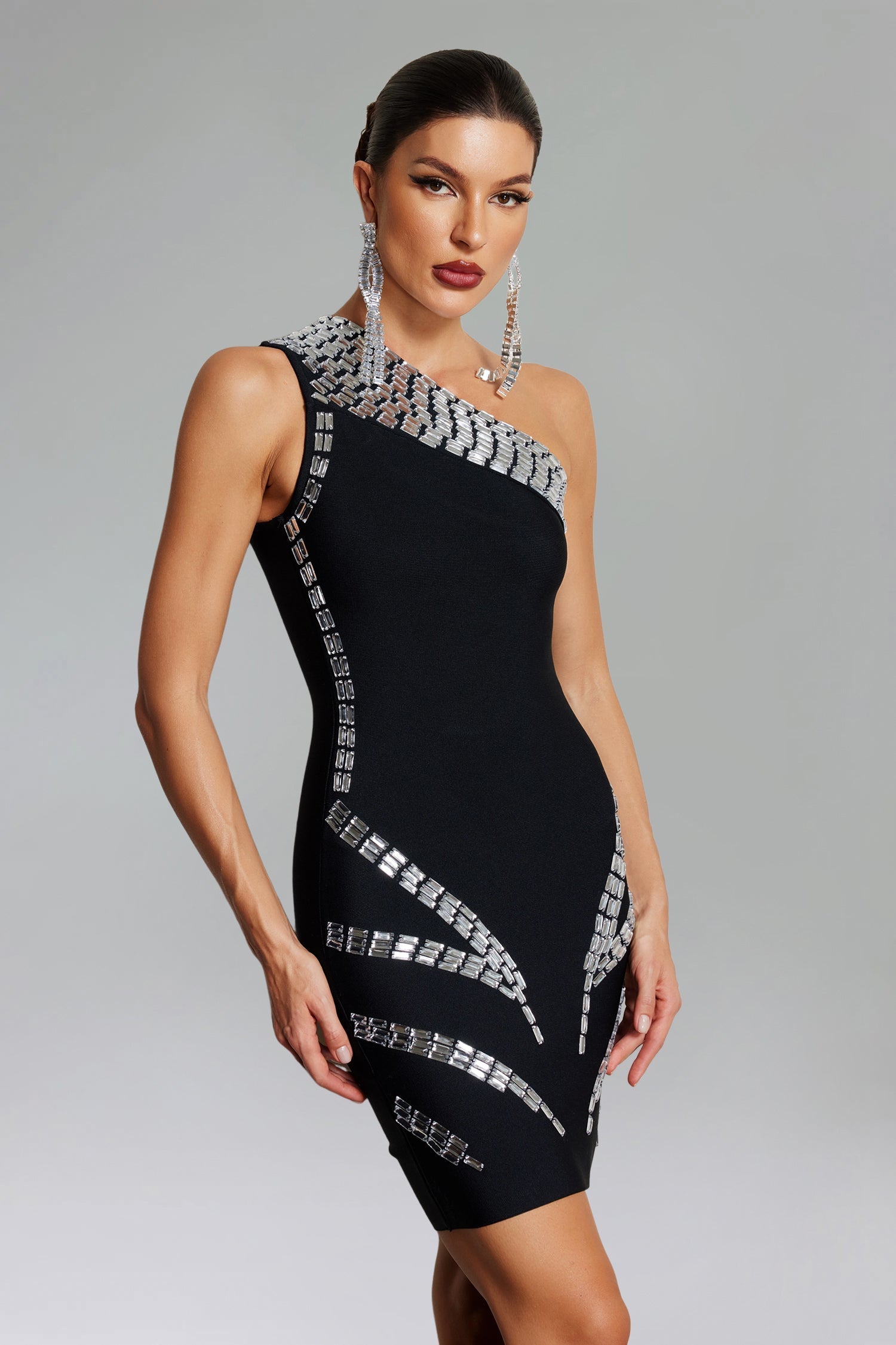Denise Black One-Shoulder Diamante Mini Dress
