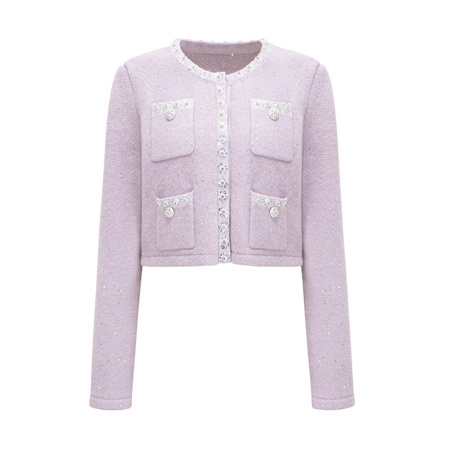 Denise Jacket & Skirt Set - Sequin Detailing - Faux - Pearl Embellishment - Front Button Fastening - Four Patch Pockets - Full Pleated