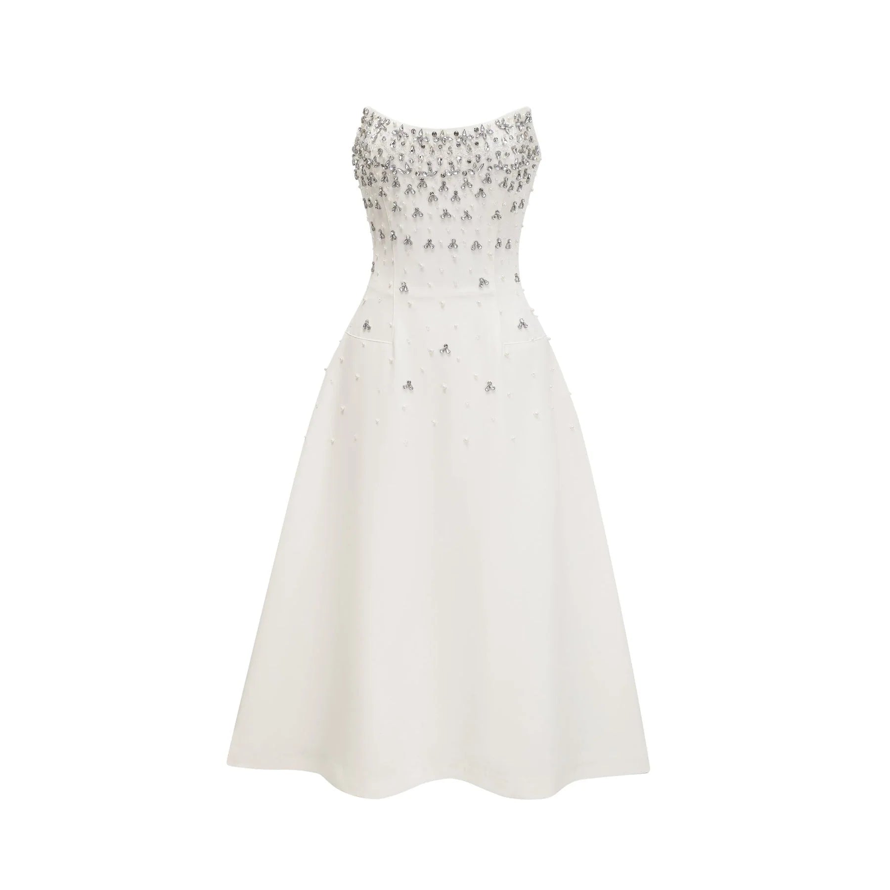 Denise Midi Dress - Off the Shoulder - Sleeveless - Fully Embellished - Rear Zip Fastening
