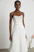 Denise Midi Dress - Off the Shoulder - Sleeveless - Fully Embellished - Rear Zip Fastening
