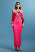 Denise Pink Halter Neckline V-Neck Embellished Maxi Dress