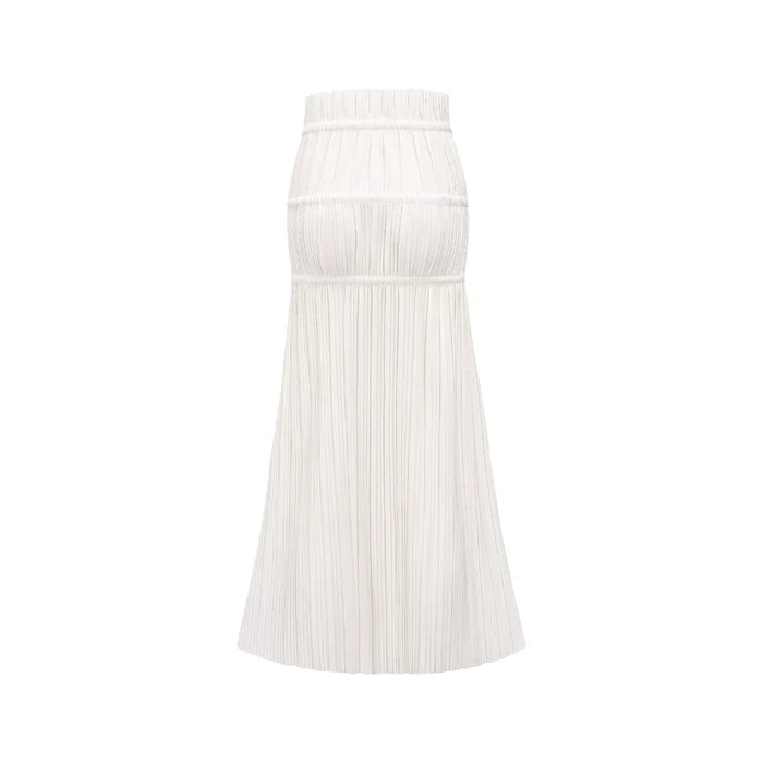Denise Pleated Maxi Skirt – High Waist – Side Slits – Spaghetti Tie – Elegant Design – Lightweight Fabric