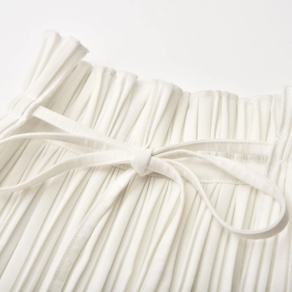 Denise Pleated Maxi Skirt – High Waist – Side Slits – Spaghetti Tie – Elegant Design – Lightweight Fabric