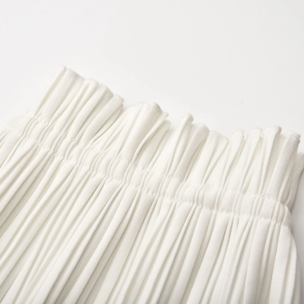 Denise Pleated Maxi Skirt – High Waist – Side Slits – Spaghetti Tie – Elegant Design – Lightweight Fabric