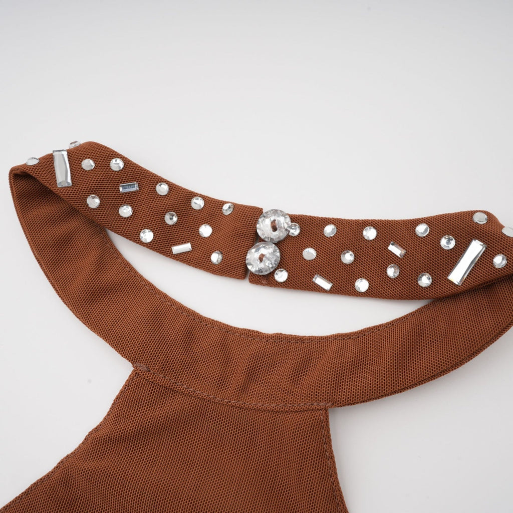 Désirée Maxi Dress - Sleeveless Halterneck Crystal Embellished Fitted Waist Zipper Closure Floor - Length